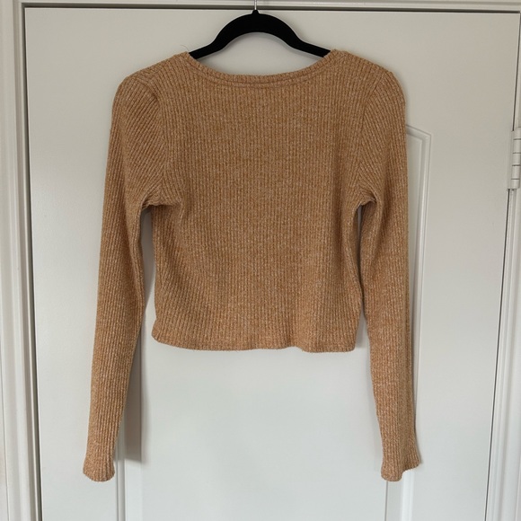 American Eagle Orange Yellow Tan Cropped Ribbed Long Sleeved Scoop Neck Shirt M - Picture 5 of 6